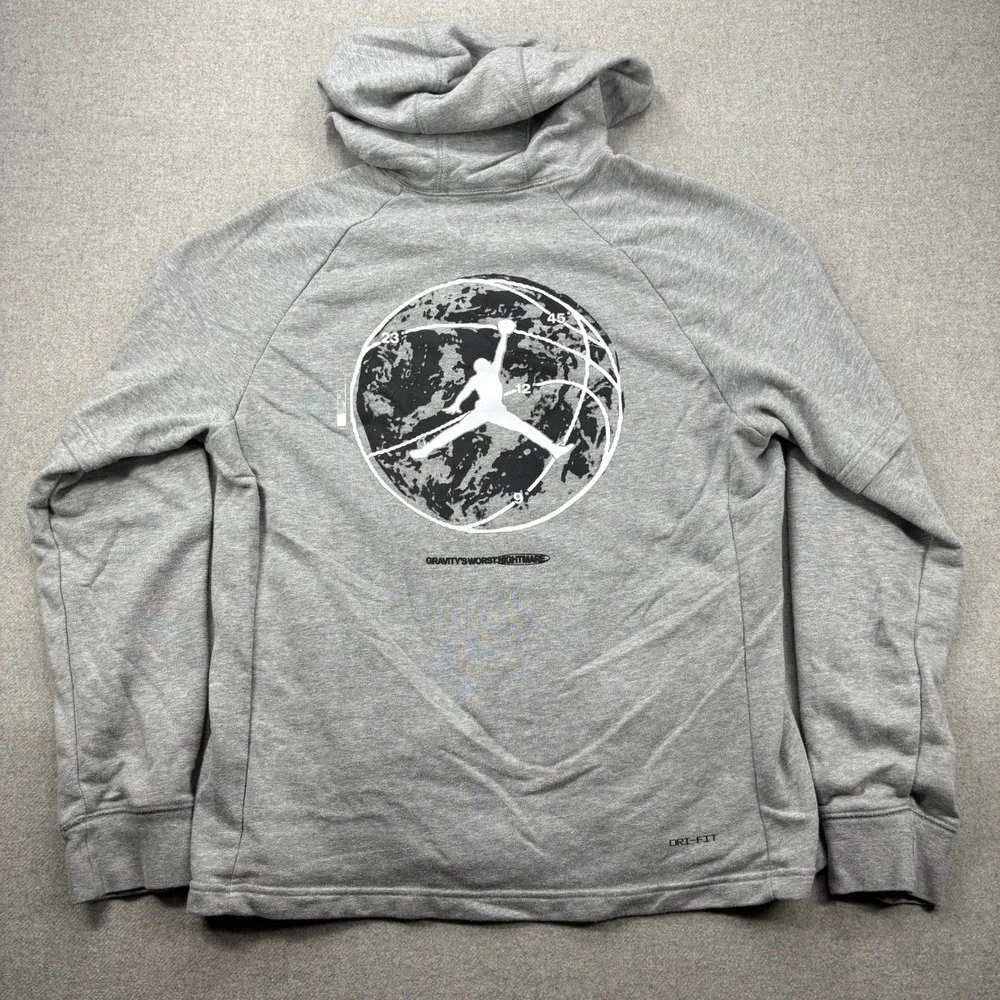 Nike Air Jordan Dri-FIT Hoodie Mens M Gray‎ Double Sided Graphic Fleece Pullover